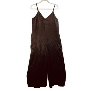 Athleta Calm Cool Jumpsuit M Black Cupro Wide Leg Strappy Minimalist Chic‎ Flowy